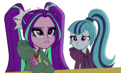 Size: 1150x695 | Tagged: safe, artist:abtoons, edit, screencap, aria blaze, sonata dusk, equestria girls, g4, my little pony equestria girls: rainbow rocks, cropped