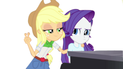 Size: 1191x670 | Tagged: safe, artist:abtoons, edit, screencap, applejack, rarity, equestria girls, g4, my little pony equestria girls: rainbow rocks, cropped, implying