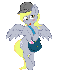 Size: 560x730 | Tagged: safe, artist:joey darkmeat, artist:yooyfull, derpy hooves, pegasus, pony, g4, adorasexy, animated, bag, blushing, cute, derpabetes, female, flapping, flying, hat, human shoulders, looking at you, mailbag, mailmare, mare, messenger bag, satchel, sexy, simple background, solo, tongue out, transparent background, valentine
