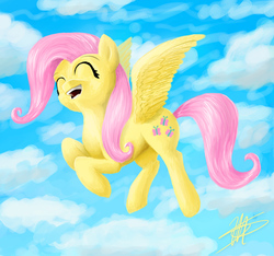 Size: 1464x1371 | Tagged: safe, artist:piercingsight, fluttershy, g4, eyes closed, female, flying, singing, solo