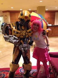 Size: 320x427 | Tagged: safe, pinkie pie, g4, anime usa, bumblebee (transformers), cosplay, irl, photo, transformers
