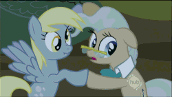 Size: 500x281 | Tagged: safe, artist:superedit, edit, edited edit, edited screencap, screencap, derpy hooves, mayor mare, pegasus, pony, g4, lesson zero, season 2, animated, fake, female, glasses, hub logo, kiss edit, kiss on the lips, kissing, lesbian, mare, reversed, scrunchy face, ship:mayorhooves, shipping, the great and powerful superedit