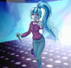 Size: 1255x1200 | Tagged: safe, artist:penciller, sonata dusk, equestria girls, g4, crying, female, microphone, necklace, sad, solo