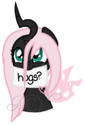 Size: 411x605 | Tagged: safe, artist:ipandacakes, oc, oc only, oc:pomf puff, changeling, hybrid, bust, changeling oc, interspecies offspring, magical lesbian spawn, offspring, parent:oc:fluffle puff, parent:queen chrysalis, parents:canon x oc, parents:chrysipuff, pink changeling, simple background, solo, transparent background, vector