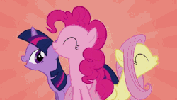 Size: 640x360 | Tagged: safe, artist:princeterra, screencap, fluttershy, pinkie pie, twilight sparkle, earth pony, pegasus, pony, unicorn, g4, party of one, animated, dancing, female, mare, perfect loop, smiling, trio, unicorn twilight