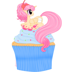 Size: 1800x1800 | Tagged: safe, artist:ashourii, oc, oc only, oc:cuppy cake, alicorn, pony, alicorn oc, cupcake, food, solo