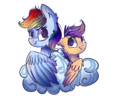 Size: 3500x3000 | Tagged: safe, artist:bonbrony, rainbow dash, scootaloo, g4, high res, simple background, transparent background