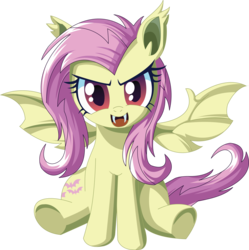 Size: 2852x2862 | Tagged: safe, artist:fluttershy750, artist:uotapo, fluttershy, bat pony, pony, g4, female, flutterbat, high res, looking at you, open mouth, simple background, solo, transparent background, underhoof