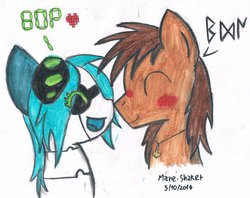 Size: 1004x796 | Tagged: safe, artist:mane-shaker, oc, oc only, oc:cloudsmasher, android, original species, robot, couple, cute, traditional art, watercolor painting