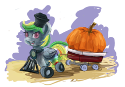 Size: 5283x3703 | Tagged: safe, artist:owlvortex, oc, oc only, oc:wheely bopper, original species, wheelpone, costume, pumpkin, train