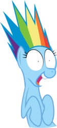 Size: 2184x4869 | Tagged: safe, artist:blmn564, rainbow dash, pony, g4, alternate hairstyle, excited, female, insanity, mare, open mouth, shrunken pupils, simple background, solo, surprised, transparent background, vector, wild take
