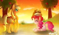 Size: 2800x1700 | Tagged: safe, artist:moonlitecreations, applejack, pinkie pie, g4, duo