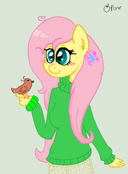 Size: 446x606 | Tagged: safe, artist:theapplepone, fluttershy, anthro, g4, clothes, female, solo, sweatershy