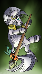 Size: 1080x1920 | Tagged: safe, artist:ethaes, zecora, zebra, g4, female, jaffa stick, solo, spear