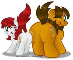 Size: 1024x835 | Tagged: safe, artist:aleximusprime, oc, oc only, oc:alex the chubby pony, oc:palette swap, artist pony, butt, butt bump, butt focus, butt to butt, butt touch, chubby, cute, flank, plot, plot pair, ponysona, simple background, transparent background, wink