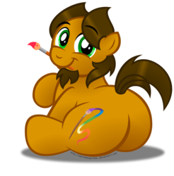 Size: 1024x1042 | Tagged: safe, artist:aleximusprime, oc, oc only, oc:alex the chubby pony, aleximusbetes, butt, chubby, cute, flank, looking back, paintbrush, plot, plump, ponysona, simple background, solo, transparent background