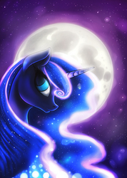Size: 1068x1500 | Tagged: safe, artist:shydale, princess luna, g4, female, glowing, looking at you, moon, solo