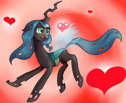 Size: 1172x956 | Tagged: dead source, safe, artist:zilvtree, queen chrysalis, changeling, changeling queen, g4, female, heart, solo