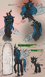 Size: 750x1280 | Tagged: safe, artist:zilvtree, queen chrysalis, changeling, g4, comic, heart, mirror, pose, russian