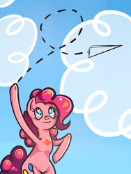 Size: 638x850 | Tagged: safe, artist:zilvtree, pinkie pie, g4, female, palindrome get, paper airplane, solo