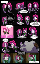 Size: 1024x1638 | Tagged: safe, artist:fj-c, pinkie pie, equestria girls, g4, belly button, comic, dialogue, fantasy equestria, midriff, spanish