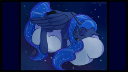 Size: 1920x1080 | Tagged: safe, artist:tlatophat, princess luna, lunadoodle, g4, cloud, female, sleeping, solo