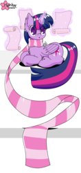 Size: 1000x2111 | Tagged: safe, artist:clouddg, twilight sparkle, alicorn, pony, g4, clothes, female, glowing horn, horn, long scarf, magic, mare, prone, scarf, simple background, solo, telekinesis, transparent background, twilight sparkle (alicorn)