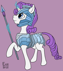 Size: 1317x1483 | Tagged: safe, artist:exedrus, rarity, g4, armor, armorarity, dock, female, magic, solo, spear, weapon