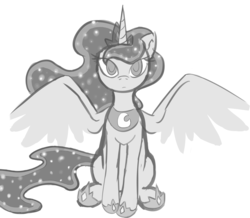 Size: 1280x1117 | Tagged: safe, artist:aenbrdraws, princess luna, lunadoodle, g4, female, grayscale, monochrome, solo