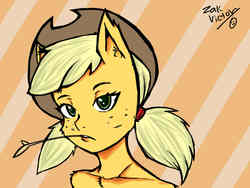 Size: 1024x768 | Tagged: safe, artist:zaksketch, applejack, earth pony, anthro, g4, alternate hairstyle, ambiguous facial structure, female, solo
