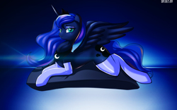 Size: 3360x2100 | Tagged: dead source, safe, artist:skyart301, princess luna, alicorn, pony, g4, clothes, female, high res, lens flare, mare, pillow, socks, solo