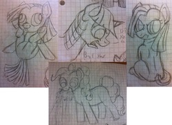 Size: 1280x937 | Tagged: safe, artist:adlaz, pinkie pie, twilight sparkle, g4, graph paper, monochrome, pinkamena diane pie, sketch, traditional art