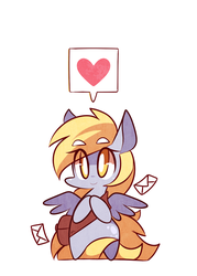 Size: 1000x1400 | Tagged: safe, artist:php56, derpy hooves, pony, g4, bipedal, chibi, cute, derpabetes, female, heart, looking at you, mail, mailbag, pictogram, simple background, smiling, solo, spread wings, white background