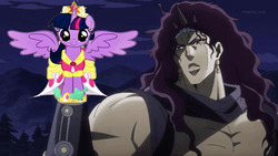 Size: 500x281 | Tagged: safe, edit, editor:combatkaiser, twilight sparkle, alicorn, pony, g4, battle tendency, female, jojo's bizarre adventure, kars, mare, photomanipulation, screenshots, twilight sparkle (alicorn)