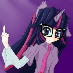 Size: 500x500 | Tagged: safe, artist:an-m, twilight sparkle, human, g4, eared humanization, female, glasses, horn, horned humanization, humanized, solo