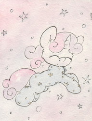 Size: 684x893 | Tagged: safe, artist:slightlyshade, sweetie belle, g4, clothes, female, footed sleeper, pajamas, sleeping, solo, traditional art