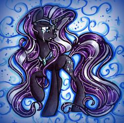 Size: 1464x1452 | Tagged: safe, artist:frostykat13, nightmare rarity, g4, crying, female, looking back, raised hoof, solo, traditional art