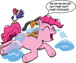 Size: 2779x2288 | Tagged: safe, artist:saburodaimando, pinkie pie, dog, g4, duck hunt, high res, laughing, ocular gushers, super smash bros., tickling