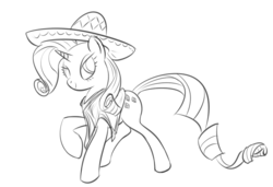 Size: 849x581 | Tagged: safe, artist:rubrony, rarity, g4, female, hat, monochrome, solo