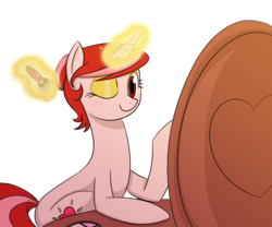 Size: 1280x1067 | Tagged: dead source, safe, artist:itsrandomsart, oc, oc only, oc:sunset spring, pony, unicorn, ask-sunset-spring, female, magic, makeup brush, mare, solo, wink