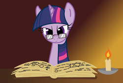 Size: 1056x712 | Tagged: safe, artist:skutchi, artist:sunrise35, twilight sparkle, g4, book, candle, colored, female, reading, solo