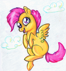 Size: 600x652 | Tagged: safe, artist:reaperfox, scootaloo, g4, female, scootaloo can fly, solo