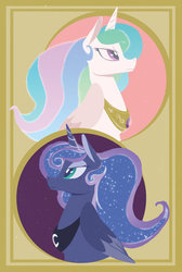 Size: 1024x1528 | Tagged: safe, artist:random-gal, princess celestia, princess luna, g4, contrast, portrait