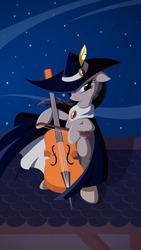 Size: 1080x1920 | Tagged: safe, artist:prodius, octavia melody, earth pony, pony, g4, bipedal, cape, cello, clothes, crossover, female, hat, musical instrument, solo, vector, violinist of hameln, wallpaper
