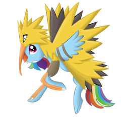 Size: 1460x1352 | Tagged: safe, artist:kazifasari, rainbow dash, zapdos, g4, clothes, costume, female, pokémon, solo