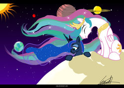 Size: 1024x724 | Tagged: safe, artist:eztp, princess celestia, princess luna, g4, letterboxing, moon, space, sun