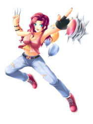 Size: 922x1229 | Tagged: safe, artist:yatonokami, pinkie pie, human, g4, alternative cutie mark placement, armpits, belly button, claws, cleavage, clothes, commission, dual wield, fantasy class, female, humanized, midriff, nail polish, simple background, transparent background, weapon, yo-yo