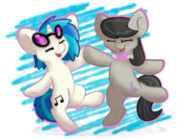 Size: 1119x878 | Tagged: safe, artist:puppydoctor, dj pon-3, octavia melody, vinyl scratch, pony, g4, bipedal, dancing