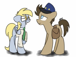 Size: 1024x768 | Tagged: safe, artist:leetle-pink-fudge, derpy hooves, doctor whooves, time turner, pegasus, pony, g4, accessory swap, female, mare