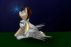 Size: 750x500 | Tagged: safe, artist:silenceartist, derpy hooves, doctor whooves, time turner, pegasus, pony, g4, female, fireworks, male, mare, ship:doctorderpy, shipping, straight